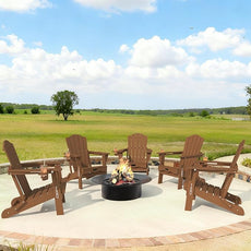 Adirondack Chair, Folding All-Weather Outdoor HDPE Patio Chair with Cup Holder, Wood