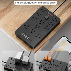 Surge Protector Power Strip - 11 Outlets(1850W/15A) with 6 USB Ports(2 USB C), 10FT Flat Plug Extension Cord, Wall Mount, Black, ETL Listed for Home, Dorm Room