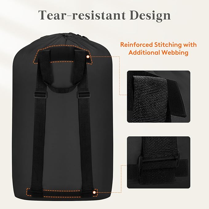 Lifewit 90L Laundry Bag, Extra Large Laundry Backpack with Shoulder Straps and Mesh Pocket for Laundromat, Heavy Duty Laundry Bag Backpack for Dirty Clothes for College Dorm/Travel/Apartment, Black