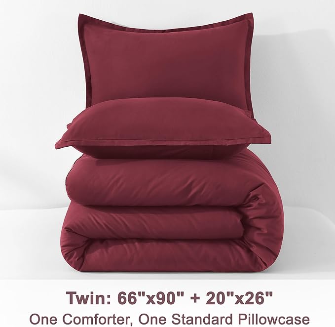 Litanika Comforter Set, Lightweight Solid Bedding Comforter Set, Fluffy Down Alternative Bed Set, Burgundy, Twin/Twin XL