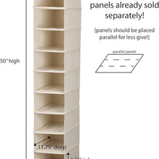 Household Essentials Hanging Shoe Organizer, 10 Wide Cubbies with Cedarline Pockets, Heavy-Duty Cotton Canvas, Removable and Industrial Hooks, Natural