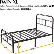 Twin XL Bed Frame with Headboard and Footboard, 18 Inches High, 3500 Pounds Heavy Duty Metal Slats Support for Mattress, No Box Spring Needed,Noise-Free, Black