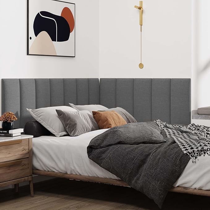 IFNOW Upholstered Wall Mounted Headboard, 3D Soundproof Wall Panels Peel and Stick Headboard for Queen Size, Home Decor, Reusable and Removable Tufted Bed Headboards in Dark Grey(9 Panels, 10" x 24")