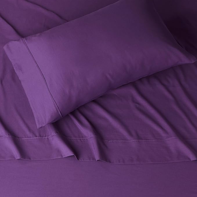 Amazon Basics Lightweight Super Soft Easy Care Wrinkle Free Microfiber 3 Piece Bed Sheet Set with 14-Inch Deep Pockets, Twin, Plum, Solid, Kids, Men & Women Bedding AmazonBasics