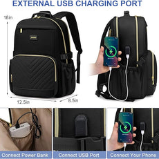 Laptop Backpack for Women Bookbag: 17 inch Work School Backpacks with Pouch Pocket for Large Capacity Cup & USB Charger College Book Bag Travel Business Nurse Teacher Bookbags Anti-theft Back Pack