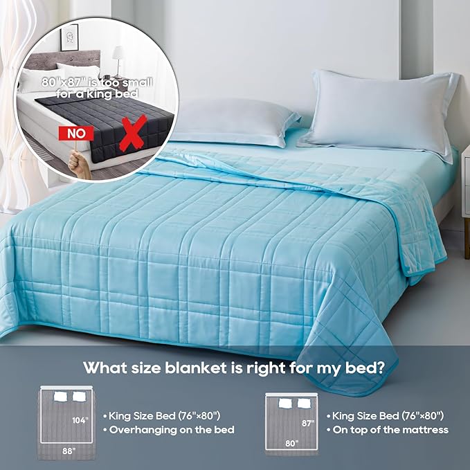 King Size Weighted Blanket 45lb(88''x104'', Dual-Sided), Cozy Warm Velvet & Cooling Tencel Fabric Reversible King Weighted Blanket for Adults & Couples All Season Use - Carry Bag Included, Lake Blue