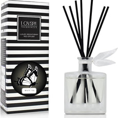 LOVSPA Reed Diffuser Set, White Tea Scented Oil Diffuser with Sticks, Home Fragrance Accessories for Bathroom Shelf Decor, Aroma Diffusers for Home or Office Desk, USA Made