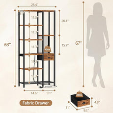 Furologee 6 Tier Bookshelf with USB Ports and Power Outlet, Book Shelf with Charging Station, Bookcase with Drawer, Storage Shelves for Bedroom, Home Office, Living Room, Bathroom, Rustic Brown