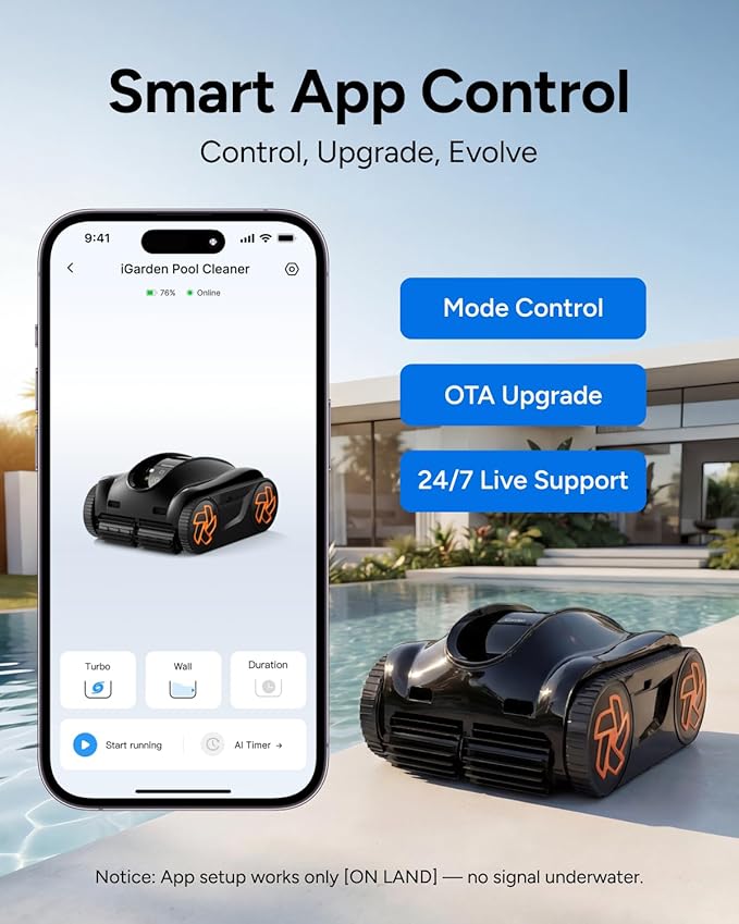 (2025 Upgrade) Pool Cleaner K60, 6H Runtime Cordless Robotic Pool Vacuum, Touch Screen, Smart Navigation, Cleans Floor, Walls, Waterline, Ideal for Above & In-Ground Pools, Self-Parking