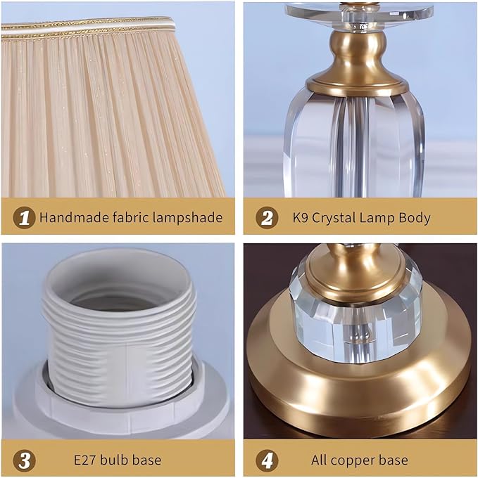 European Crystal Table Lamp Romantic Nightstand Light Bedroom Bedside Living Room Dorm Decor Accent Lighting for Home Interior