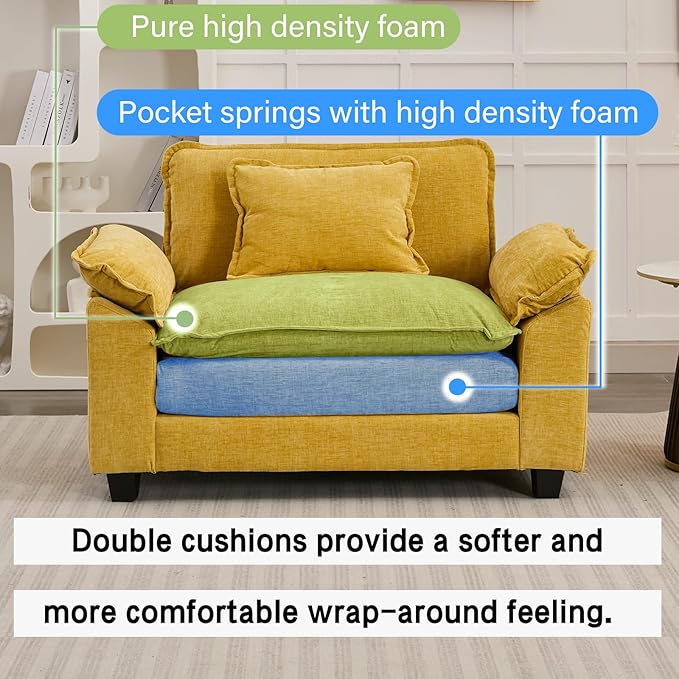 Modular Sectional Sofa, Comfy Cloud Couch, Chenille Sofa Sleeper with Deep Seat and Throw Pillows for Living Room (Yellow, 53" - Single Seat)