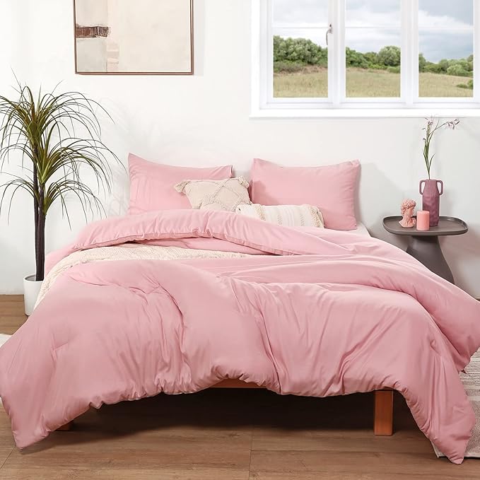 ROSGONIA King Size Comforter Set Pink, 3pcs (1 Boho Pink Comforter & 2 Pillowcases) All Season Bedding Soft Lightweight Bedspread Blanket Quilts