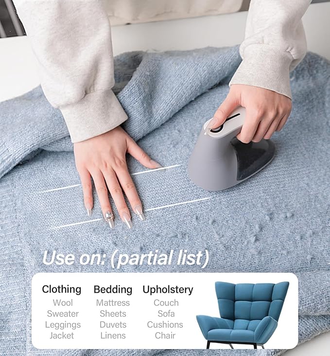 Bymore Fabric Shaver & Lint Shaver for Clothes and Furniture, Heavy Duty Sweater Shaver Lint Remover with Large 65mm Shaving Head, 6-Leaf Blades, Extra Replacement Blades for Couch, Sofa & Upholstery