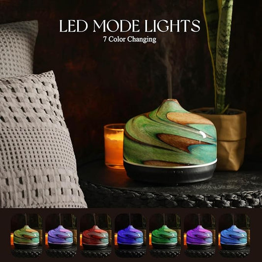 Porseme 500ml Glass Essential Oil Diffuser Aromatherapy Ultrasonic Cool Mist Humidifier 15-21 Running Hours Waterless Auto-Off Air Diffusers for Sleeping Yoga Office Working Spa and Rest (Teal Green)