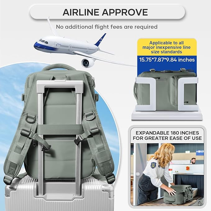 Vacuum Compression Backpack, Travel Vacuum Backpack with Electric Vacpack Pump, Flight Approved Carry On Personal Item Suitcase Luggage for Men Women, Sage Green, Small