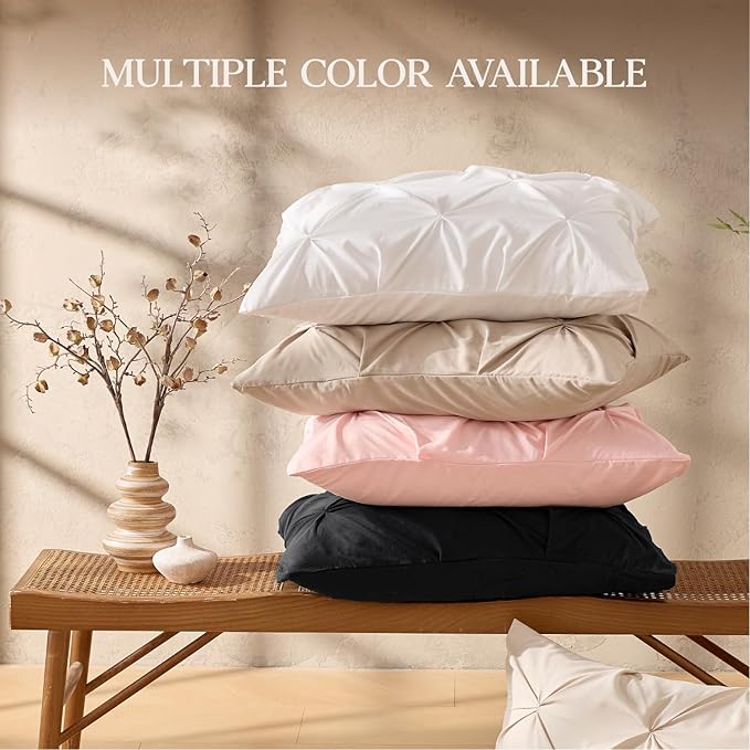 Andency Black Pinch Pleat Comforter Queen(90x90Inch), 3 Pieces(1 Pintuck Comforter and 2 Pillowcases) Pintuck Comforter Set, Microfiber All Season Down Alternative Bedding Set