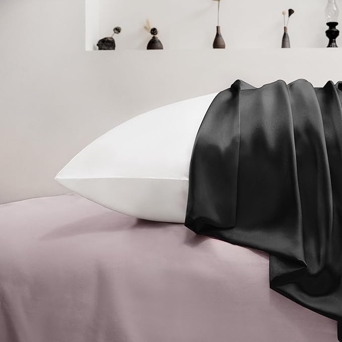 EXQ Home Silky Satin Pillowcase for Hair and Skin,Pillow Cases Standard Size Set of 2 Satin Pillow Case 2 Pack with Envelope Closure Black (Standard)