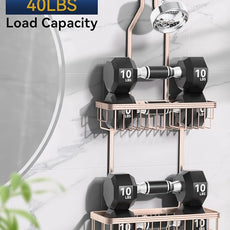 YASONIC Shower Caddy Hanging, Never Rust Shower Organizer Hanging, Aluminum Shower Racks for Inside Shower with Hooks for Razor, Bathroom Organizers and Storage with Soap Holder, Rose Gold