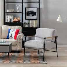 Mid-Century Accent Chair Set of 2, Soft Armchair Chenille Fabric Lounge Chair with Black Metal Legs, Upholstered Leisure Chair for Living Room Bedroom Reception Room, Grey