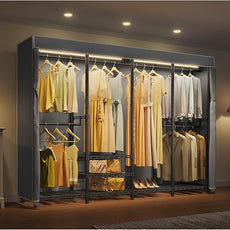 VIPEK V40LC Covered Clothes Rack with Dimmable LED Lights, Heavy Duty Garment Rack with Cover Portable Closet Wardrobe Clothing Racks for Hanging Clothes, Black Closet Racks with Grey Oxford Cover