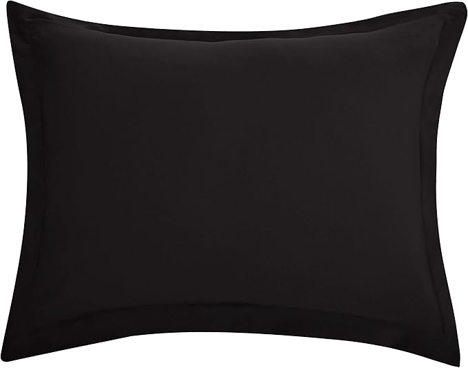 Amazon Basics Lightweight Microfiber 3-Piece Duvet Cover Set with Zipper Closure, Full/Queen, Black, Solid