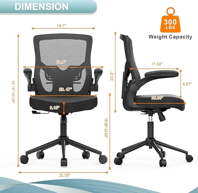 Office Chair, High Back Desk Chair Adjustable Height and Ergonomic Design Home Office Computer Chair Executive Lumbar Support Padded Flip-up Armrest Swivel Task Chair