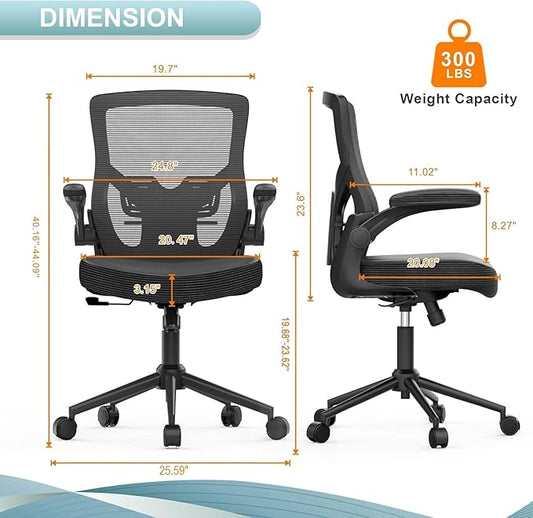 Office Chair, High Back Desk Chair Adjustable Height and Ergonomic Design Home Office Computer Chair Executive Lumbar Support Padded Flip-up Armrest Swivel Task Chair