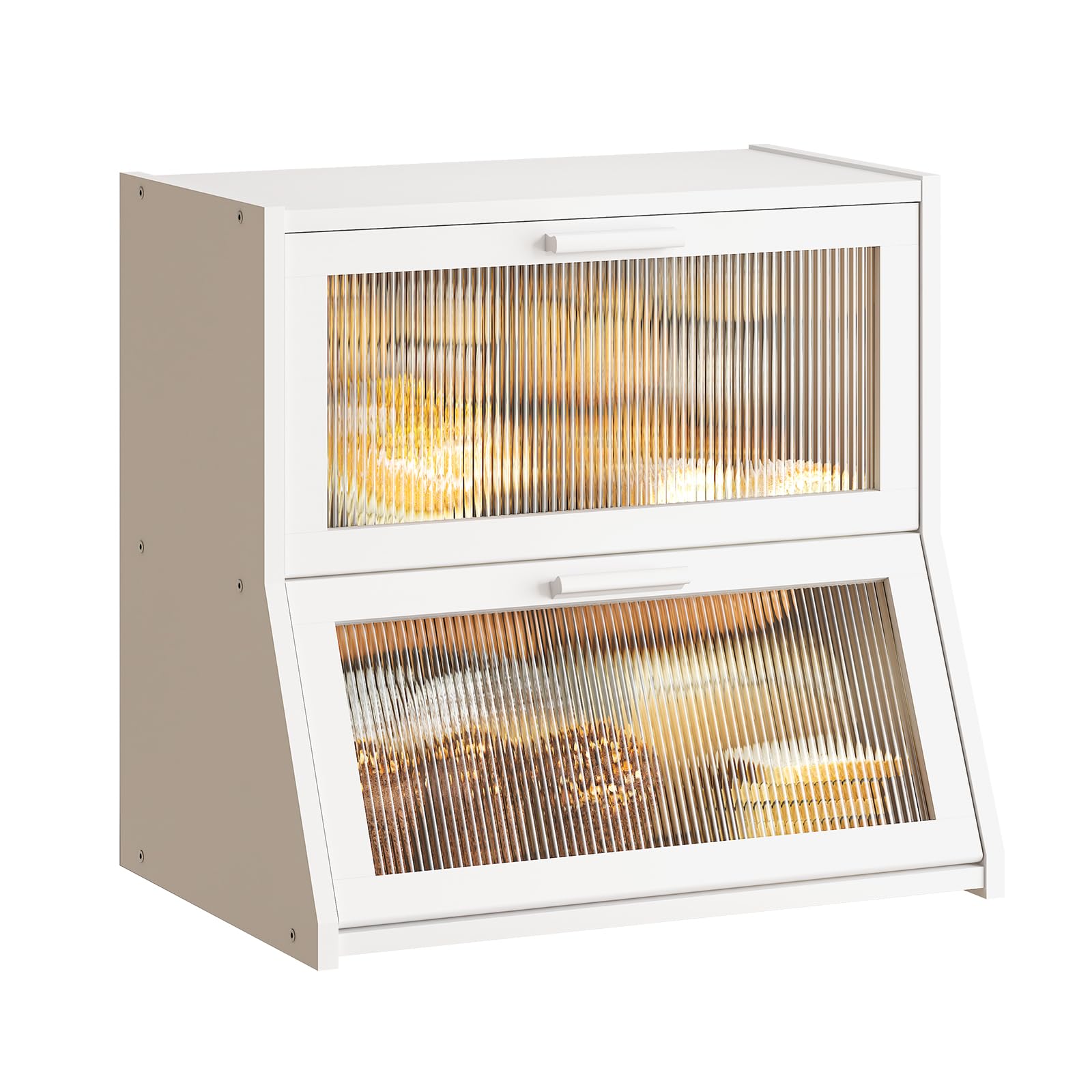 GHWIE Double Layer Bamboo Bread Box for Kitchen Counter,Large Capacity Bread Storage Bin,Bread Container with Acrylic Wavy Door Panel (Natural, Medium)