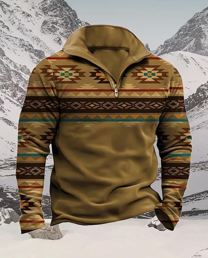Western Sweatshirts for Men Aztec Cowboy Vintage Graphic Fleece Hoodie Mens Quarter Zip Pullover Country Jacket