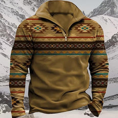 Western Sweatshirts for Men Aztec Cowboy Vintage Graphic Fleece Hoodie Mens Quarter Zip Pullover Country Jacket