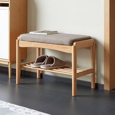 Solid Wood Shoe Bench Assembled, Shoe Rack Bench with Gray Cushion for Entryway, Living Room, Bedroom, Hallway, 11.8