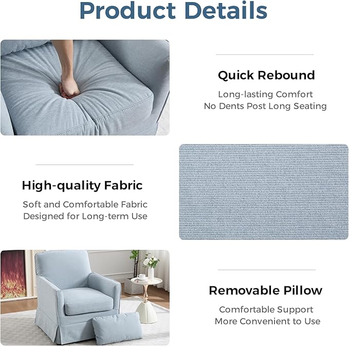 INZOY Swivel Accent Chair Set of 2, Mid Century Modern Chair with Washable Detachable, Comfy Swivel Barrel Reading Chair, Upholstered Square Chair for Living Room Bedroom Small Spaces, Sky Blue