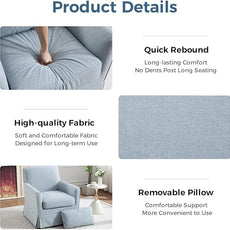 INZOY Swivel Accent Chair, Mid Century Modern Chair with Washable Detachable, Comfy Swivel Barrel Reading Chair, Upholstered Square Chair for Living Room Bedroom Small Spaces, Sky Blue