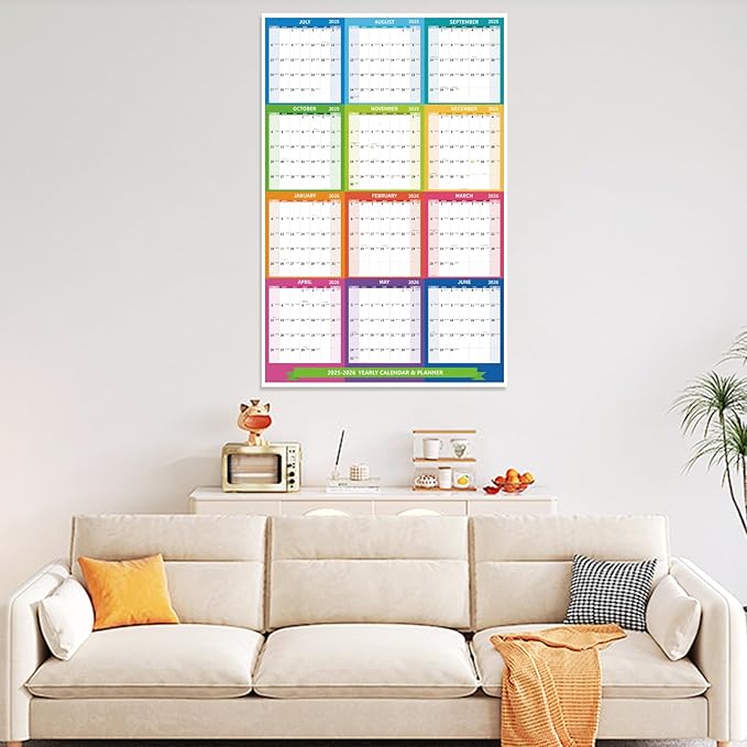 2026 Wall Calendar 34.8" x 22.8" Large Vertical Yearly 2025-2026 Wall Hanging Calenda with Julian Date from July 2025 to June 2026 Thick Paper Calendar 12 Month Annual Planner for Office Fridge(Colorful)