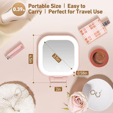 Travel Mirror with Light, 1x/30x Magnifying Mirror with 3 Color Lights and Adjustable Brightness, 4.5x3.9 inch Small Compact Hangable Hand Pocket 3 Way Mirrors, Comes with Tweezer