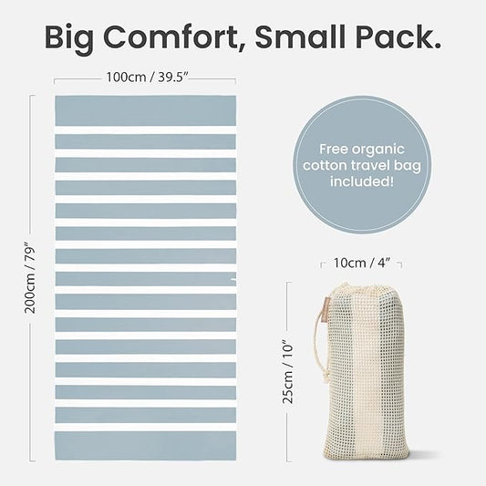 SummerSand Microfiber Beach Towel Extra Large (79 x 39.5 in) - Quick Dry, Sand Free - Compact and Lightweight for Travel - Recycled Materials - Travel Bag Incl - Oversized Pool Towel – Cloudy Blue