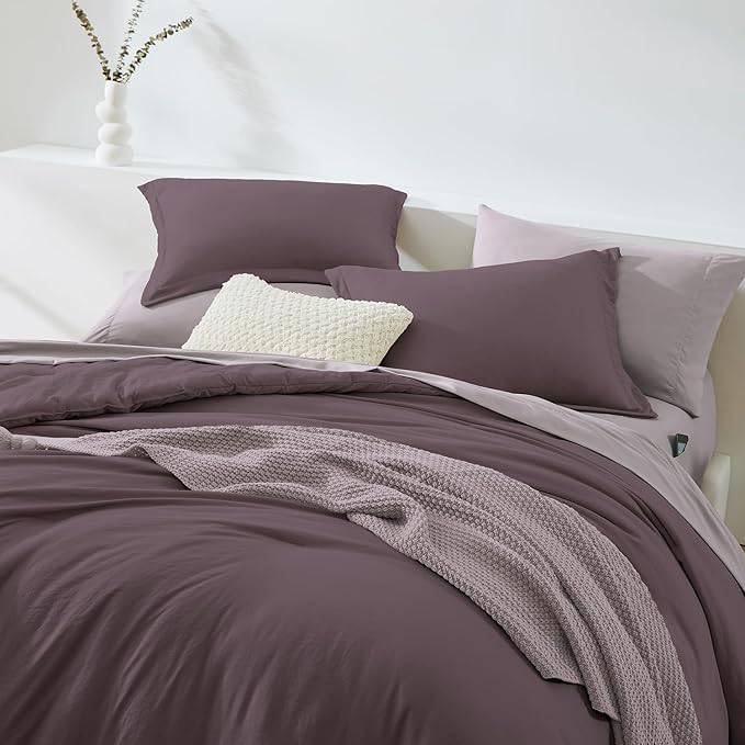 WRENSONGE Twin Comforter Set- 5 Pieces Artic Plum Twin Bed in a Bag, All Season Twin XL Bedding Sets with 1 Fitted Sheet, 1 Flat Sheet, 1 Pillow Sham and 1 Pillowcase