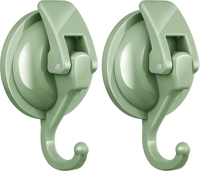 Heavy Duty Vacuum Suction Cup Hooks, Pastel Green Plated Polished Super Suction for Kitchen Bathroom, 2 Pack