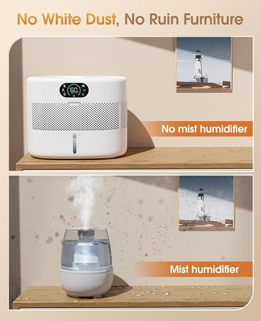 Reuseable Wick Evaporative Humidifier for Bedroom Quiet Healthy Baby Humidifier, No White Dust, Evaporative Humidifier Large Room 800ml/h 3 Speeds, 2