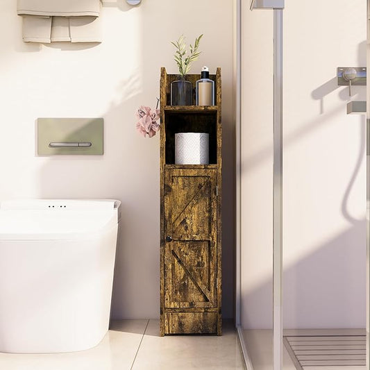 Small Bathroom Storage Cabinet, Toilet Paper Storage,Corner Floor Cabinet with Doors and Adjustable Shelf,Bathroom Organizer for Small Spaces Retro