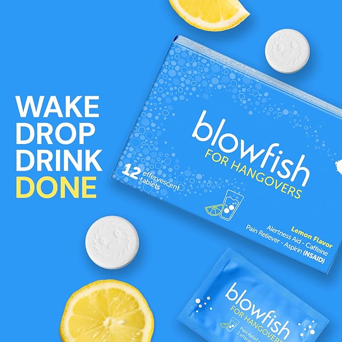 Blowfish for Hangovers - Fast Hangover Relief in 15 Minutes | Headache Relief, Energy, and Hydration in One Step | Single Box