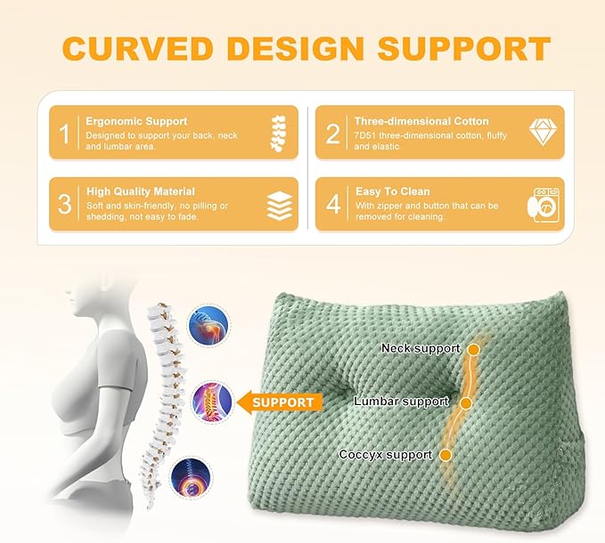 Large Triangular Headboard Wedge Pillow Soft and Supportive Headboard Backrest Positioning Support Bolster Cushion, Bed Wedge Pillow with Removable Cover(Green,Queen,59x8x20inch)