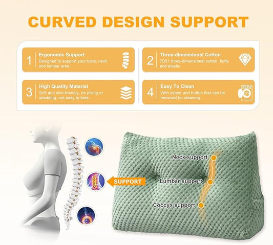 Large Triangular Headboard Wedge Pillow Soft and Supportive Headboard Backrest Positioning Support Bolster Cushion, Bed Wedge Pillow with Removable Cover(Green,Dorm,24x8x20inch)