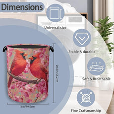 Red Cardinal Laundry Hamper,Cherry Blossoms Dirty Clothes Laundry Basket with Handles Waterproof Oxford Cloth Storage Basket for College Dorms Bathroom Bedroom 16