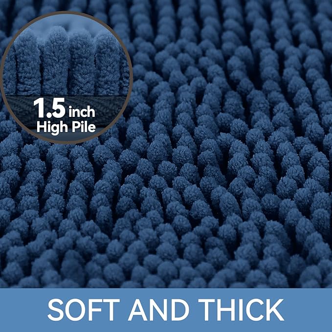 Bcoimo 30"×20" Absorbent Bath Mat, Non-Slip with Backing Chenille Bath Rug and Machine Washable Bathroom Mat Quick-Dry Design. Ideal for Bathroom and Tub Areas