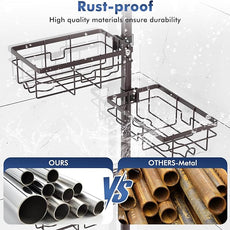 Corner Shower Caddy Tension Pole,Adjustable 30-120 Inch Bathroom Organizer Storage,Rustproof 6-Tier Shower Corner Shelves,Towel Rack, Toothbrush Holder, Soap Dish Organizers