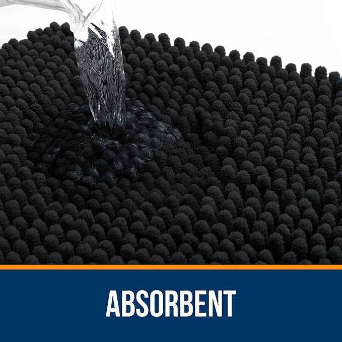 OLANLY Bathroom Rugs 40x32, Extra Soft Absorbent Chenille Bath Rugs, Rubber Backing Quick Dry, Machine Washable Bath Mats for Bathroom Floor, Tub and Shower, Home Decor Accessories, Black