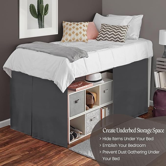 600TC -Dorm Bed Skirt - Split Corner Tailored Dorm Sized Bed Skirt - Dorm Room Essentials - Dorm Bed Skirt 100% Egyptian Cotton - Dorm Décor Bed Skirt Twin XL - 30" Drop (Dark Grey, Solid)