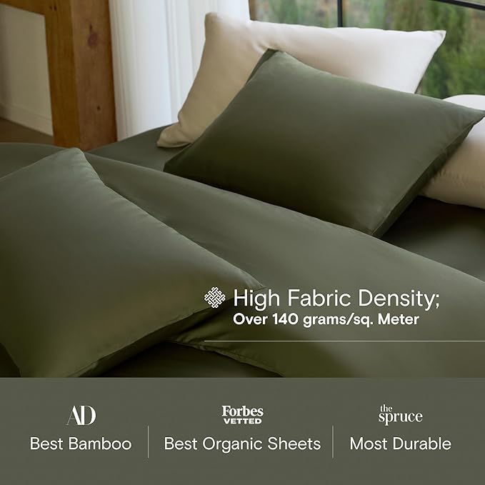 DOZ Duvet Cover Set, 100% Viscose derived from Bamboo, Organically Grown, Buttery Soft, Cooling Duvet Covers, High GSM, 1 Duvet Cover and 1 Pillowcase, 70"x90" (Olive, Twin/Twin XL)