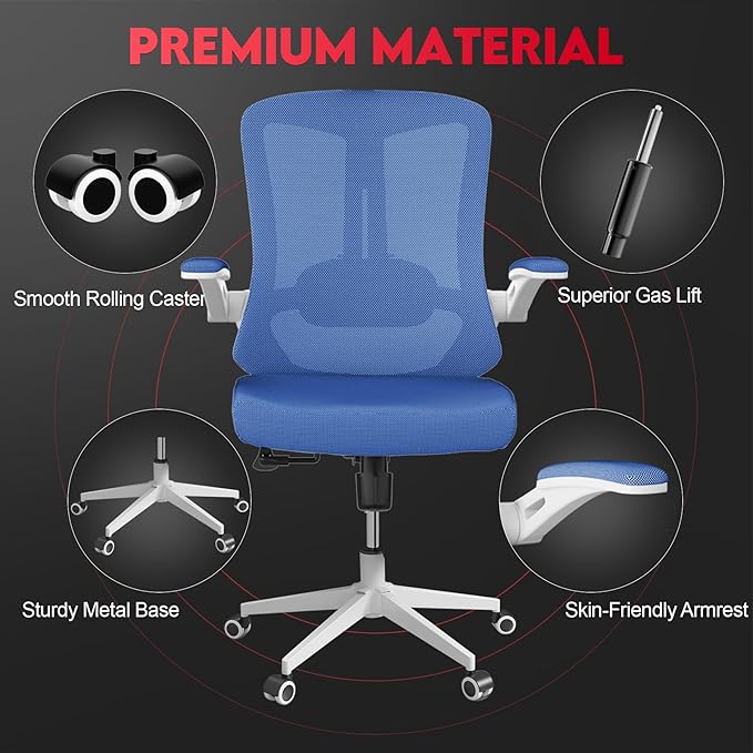Ergonomic Office Chair - 400LB Comfy Desk Chairs with Lumbar Back Support, Mesh Computer Chairs with Wheels and Arms for Home Office, Study (669Blue-Without Headrest)